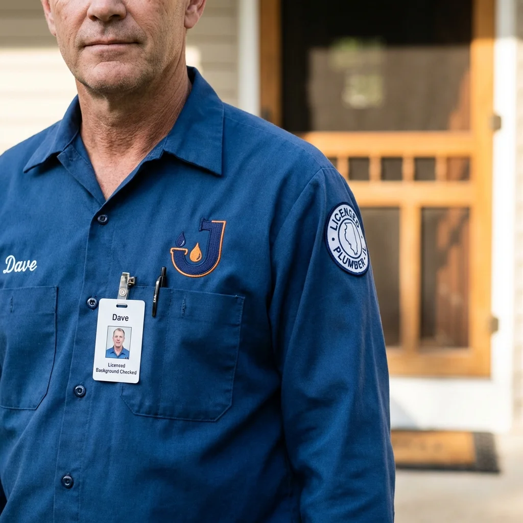 Licensed plumber showing ID badge in Gnadenhutten, OH