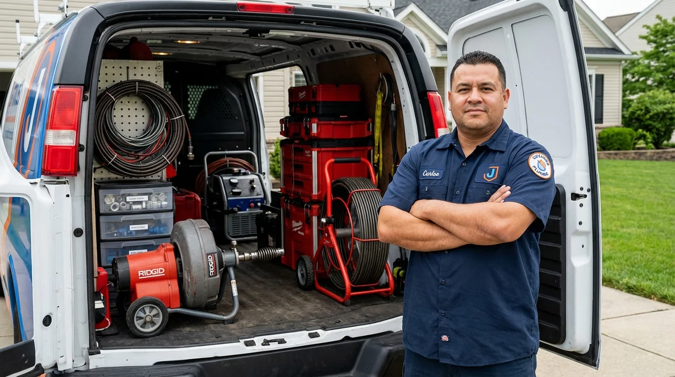 Professional drain cleaning equipment and Johns Plumbing LLC plumber in Gnadenhutten