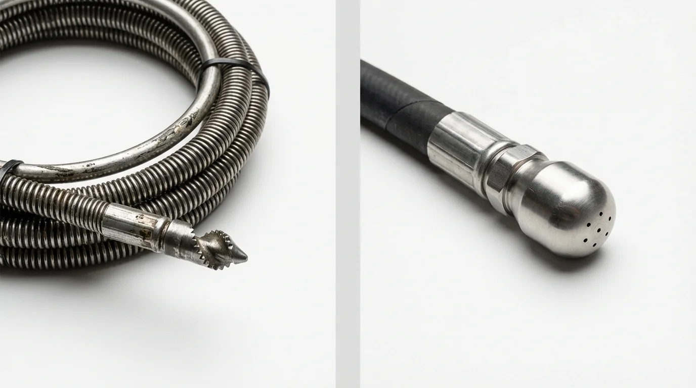 Drain snake cable and hydro jetting nozzle used for drain cleaning in Gnadenhutten, OH