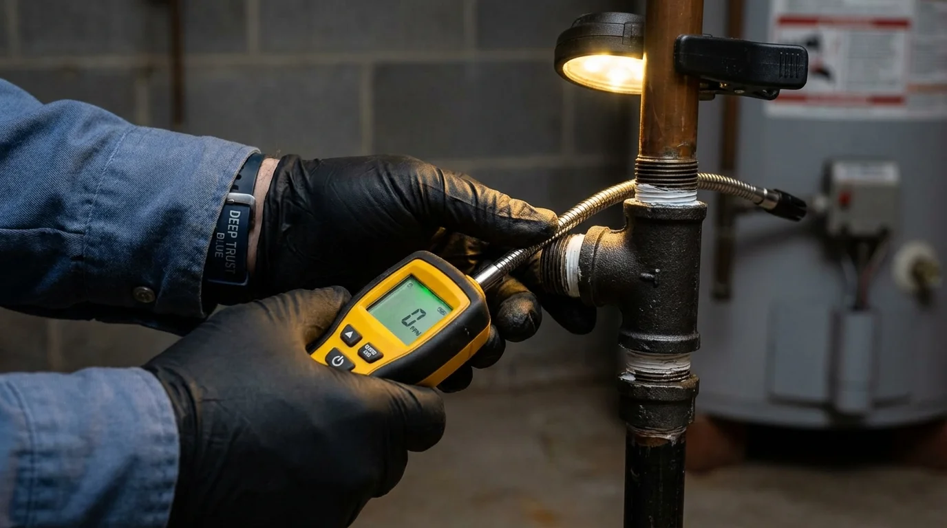 Gas leak detection with electronic sniffer by Johns Plumbing LLC in Gnadenhutten
