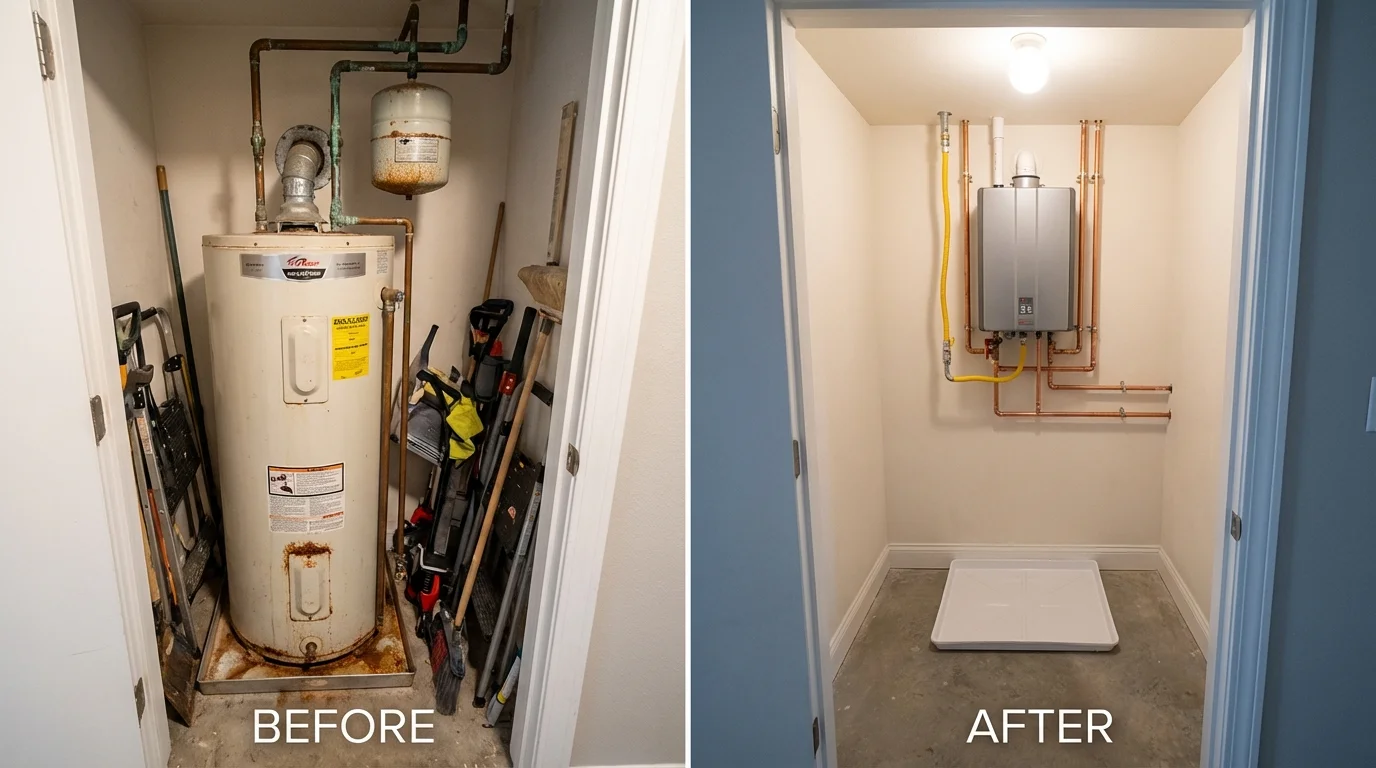 Tank water heater versus wall-mounted tankless unit comparison for Gnadenhutten, OH homeowners
